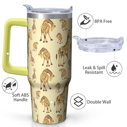 30oz Giraffe Stainless Steel Tumbler with Handle and Straw,Insulated Cup Travel Coffee Mug Water Bottle with Lid and Straw, Animal Lovers Women Gifts - color: Giraffe
