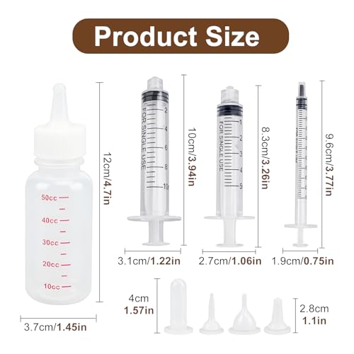 Pet Nursing Kit, 17 Pcs Newborn Kitten Bottle Feeding Kit, with 1/5/10ml Liquid Syringes, Replacement Silicone Nipples & Cleaning Brushes, for Newborn Kittens, Puppies, Rabbits, Small Animals
