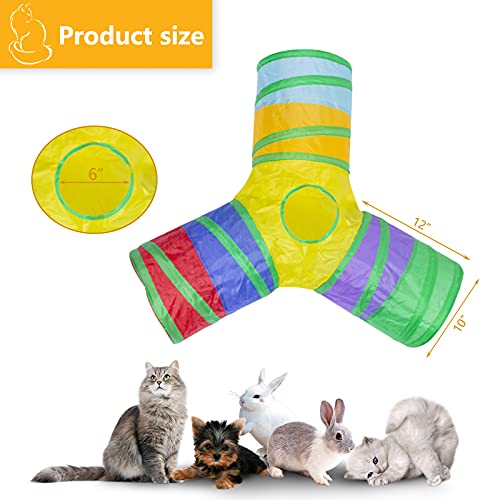 3 Way Cat Tunnel Collapsible Fun Pet Play Tube Toys for Cats, Kittens, Puppies & Rabbits - Portable Tunnel with Hanging Ball for Indoor Play, Hideout & Exercise - color: Muticolor