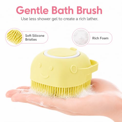 Dog and Cat Bath Brush with Shampoo Dispenser, Silicone Pet Grooming Brush for Dogs Cats, Soft Massage Scrubber for Bath, Easy Clean Ergonomic Pet Shower Brush for Small Medium Pets Yellow - color: Yellow