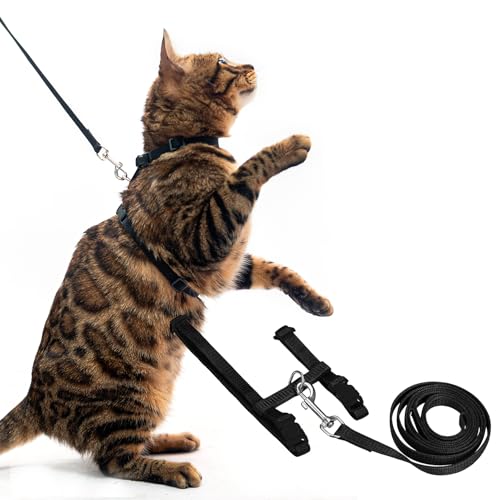 PUPTECK Adjustable Cat Harness and Leash Set Escape Proof Kitten Strap Collar for Walking Travel, Black - color: Black, size: Small