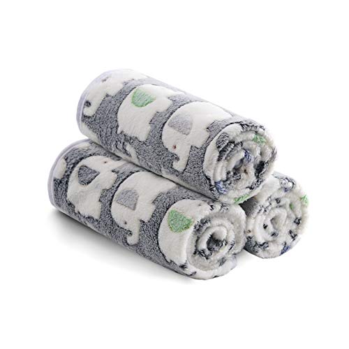 1 Pack 3 Blankets Super Soft Fluffy Premium Cute Elephant Pattern Pet Blanket Flannel Throw for Dog Puppy Cat Dark Grey Medium(30x20 inch) - color: Dark Grey, size: 30x20 inch (Pack of 3)