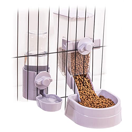 Rabbit Food and Water Bowls Set, Automatic Bunny Feeder Food Dish Small Animal Bin Feeder with Lid for Bunny Cat Ferret Chinchilla Guinea Pig - color: Purple