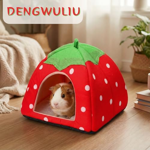Guinea Pig Bed Rabbit Hideout Warm Fleece Cuddle Cup Washable Sleeping House for Small Animals Pet/Ferret/Chinchilla/Bunny Strawberry Red - color: Strawberry red