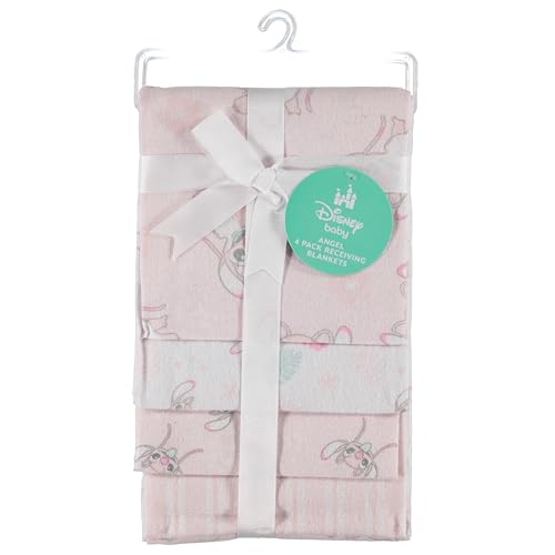 Disney Baby 4-Pack Receiving Blankets — 100% Cotton Flannel, 28" x 28" — Available in Mickey, Minnie, Pooh, Stitch or Angel — Soft Swaddle, Burp & Stroller Blankets — Gift-Ready with Ribbon Bow - color: Angel