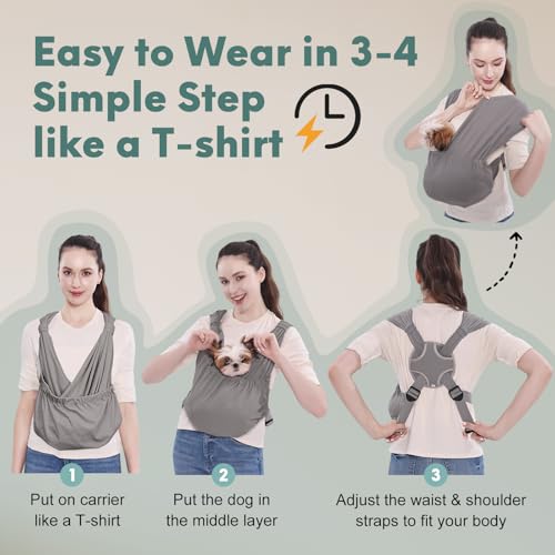 Supet Dog Sling Carrier for Small Pet, Adjustable Hands Free Front Backpack | Reduces Back & Neck Pain, Anti-Anxiety Chest Pouch, Soft Breathable Fabric, Fit Small Dogs, Cats, Puppy, Grey Regular 0-9Lbs - color: Grey, size: Regular