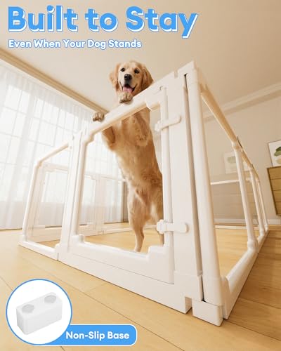Clear Acrylic Dog Play Pen Indoors,24" Puppy Playpen(10 planels) | Tool-Free Assembly & Easy Clean,Pet Playpen for Puppy/Cats/Kitten/Rabbits/Pigs,Indoor and Outdoor Use - size: 24"H