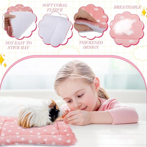 Tudomro 10 Pcs Guinea Pig Bed Mat with Cleaning Dustpan Brush 15" x 11" Animal Bedding Fleece Bunny Sleeping Pad for Small Dogs Cats Rats Hedgehogs Ferrets Hamster Indoor(Heart Bear) - style: Heart Bear
