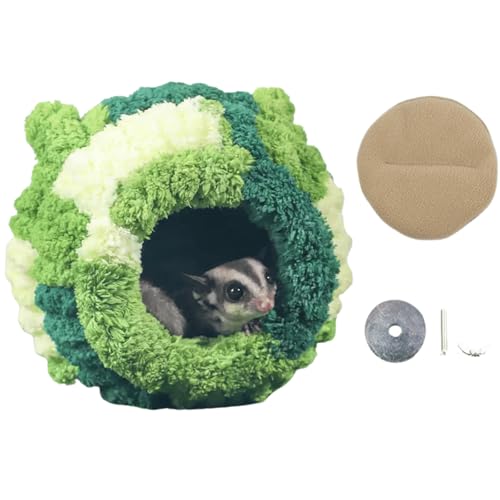 Hand-Knitted Sugar Glider Bed, Warm Small Animal Hideout, Fluffy Hamster Hammock with Sturdy Frame, Washable Cute Bear Ear Pouch, Secure Cage Attachment Nest (Green) - color: Green