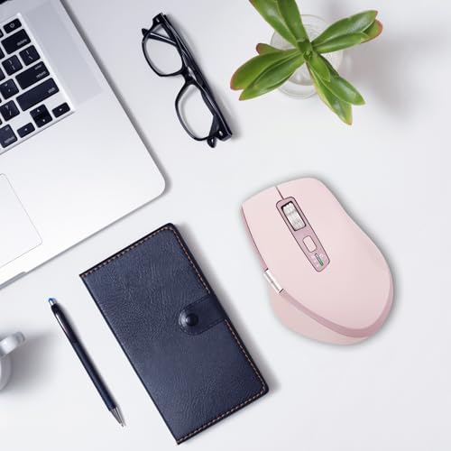 INFINMIND Wireless Bluetooth Side Scroll Mouse with Multi-Device, Ergonomic Computer Mice with Smart Flying Scroll, Quiet Click for Computer, Laptop, iPad, Tablet, MacBook (Pink) - color: Pink