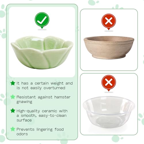 BNOSDM 2 Pcs Hamster Ceramic Food Bowl Flower Series Gerbil Drinking Bowls Anti-Turning Food & Water Dish for Dwarf Syrian Hamsters Gerbil Chinchilla（Green, Rose Pattern） - color: Green