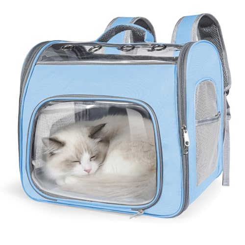 Airline Approved Cat Soft-Sided Carrier Backpack Up to 12 lbs (Blue) | Airport-Friendly Breathable Mesh Foldable Pet Travel Bookbag with Reinforced Support, Portable Puppy Carry Bag for Kitty - color: Blue