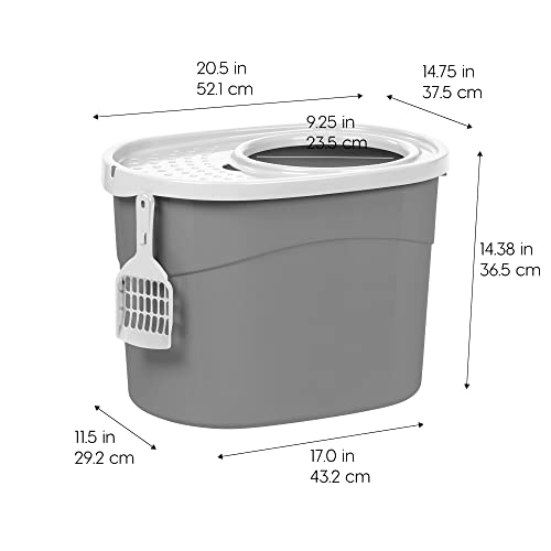 IRIS USA Large Top Entry Cat Litter Box, Hooded Privacy, Gray/White | Multi-Cat Households, Dog Proof Pan, Protected Interior, Enclosed Top Access, Reduced Tracking, Odor Trapping - color: Gray w/ Scoop