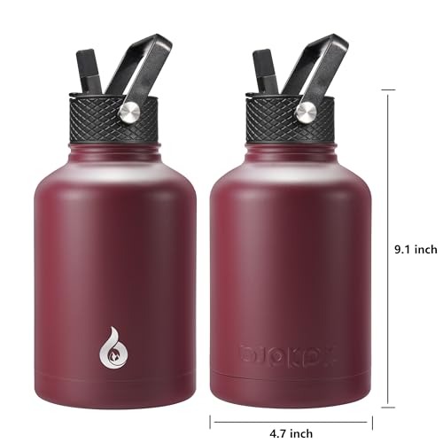 BJPKPK 50oz Large Insulated Water Bottle, Stainless Steel Water Jug | with Straw Lid, 3 Lids & Paracord Handle, Keep Cold & Hot, BPA-Free Leak-Proof Water Jug for Gym Sports Hiking Camping Travel - color: Brick Red, size: 50 Ounces