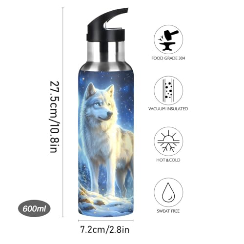 Wolf Girls Water Bottle Kids Insulated Sports Vacuum Stainless Steel Mug with Straw Lid & Handle 20 oz - color: C1138