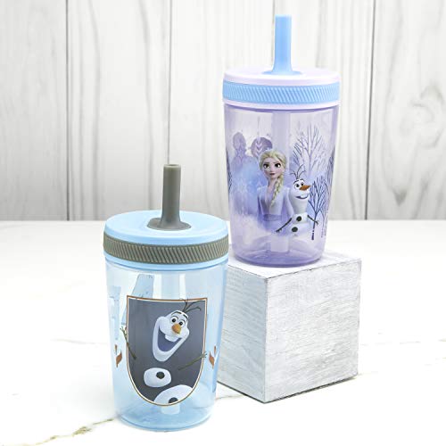 Zak Designs Disney Frozen II Movie Kelso Tumbler Set, Leak-Proof Screw-On Lid with Straw, Made of Durable Plastic and Silicone, Perfect Bundle for Kids (Frozen 2 Olaf, 15 oz, 2pc Set) - color: Frozen 2