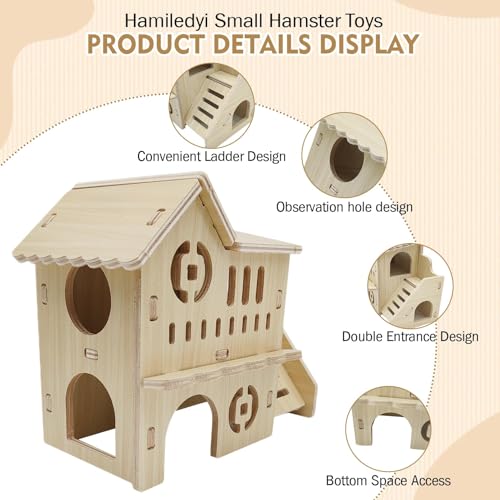 Hamiledyi Wooden Hamster Hideout Maze Small Animal Activity Toy Hamster House and Habitat Wooden Hut with Ladder for Dwarf Hamsters Small Gerbils Tiny Mice and Other Similar Sized Animals