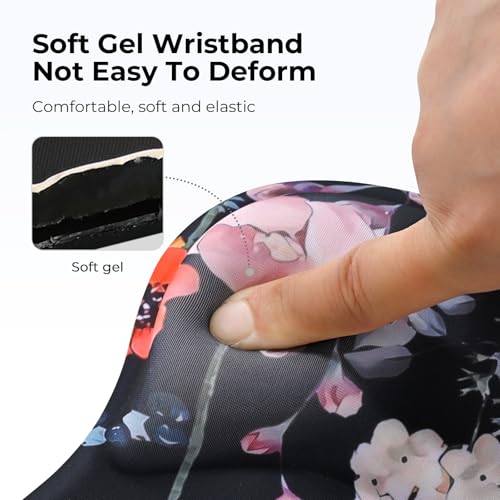 EooCoo Mouse Pad with Gel Wrist Rest, Ergonomic Mousepad Wrist Alignment | Middle Concave Design for Natural Wrist Alignment, Non-Slip Base Mousepad, Carpal Tunnel Relief, Office Desk Accessories - color: Black Floral