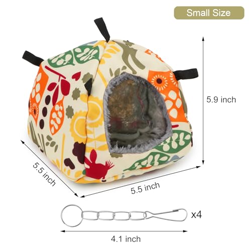 Wontee Bird Plush Hammock Parrot Hanging Snuggle Cave Happy Hut Tent for Parakeet Cockatiel Conure Lovebird Budgie Hamster Gerbil Rat Chinchilla Squirrel Cage (S, Beige Pattern) - color: Beige Pattern, size: S