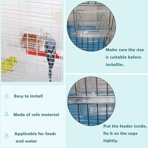 IBWell 2 Pack Bird Water Bowl Clear Bird Food Container Bird Cage Feeder No Mess Bird Feeder for Cage Parakeet Feeder with Perch, white - color: white