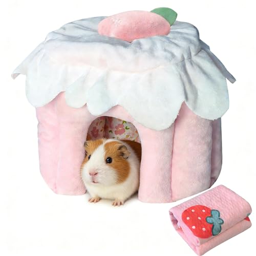 Guinea Pig Hideout, Warm Bunny House, Washable Winter Dwarf Rabbit Bed for Hamster, Chinchilla, Hedgehog,Ferret & Other Small Animals (Medium) - color: Pink, size: M：9.8 × 9.8 × 7.8 in （25 x 25 x 20 cm）