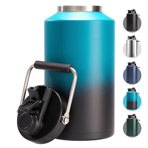 Fijinhom One Gallon Insulated Water Bottle for Travel: 2-in-1 Straw and Spout Lid, Keep Cold 24Hrs, Leakproof, 128oz Water Jug With Handle, Vacuum Stainless Steel for Sports, Hiking, Trip(Black&Blue) - color: Indigo/Black, size: 128 Ounces