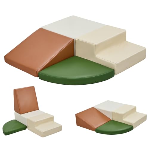 Sumbababy Climbing Foam Blocks for Toddlers: Waterproof Pu Leather Soft Climber - 4 Pcs Toddler Indoor Climbing Toys - Kids Outdoor Playground Playset Best Gift Preschool Daycare Supplies（Green/Brown） - style: Green/Brown