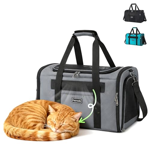 Cat Travel Carrier .Foldable Dog Carrier Bag, Soft Sided cat Carrier up to 20 Lbs,Pet Carrier Soft-Sided Escape Proof with 4 Ventilated Windows, Airline Approved Cat Carrier (Grey) - color: Grey