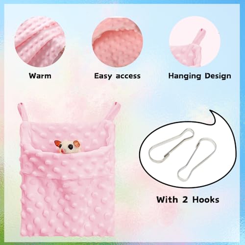 2 Pcs Sugar Glider Warm Bonding Sleeping Pouch Small Pet Cotton Hanging Comfortable Nest Bed for Sugar Glider, Hamster, Gerbil, Mouse, Pet Accessory (Pink+Blue)