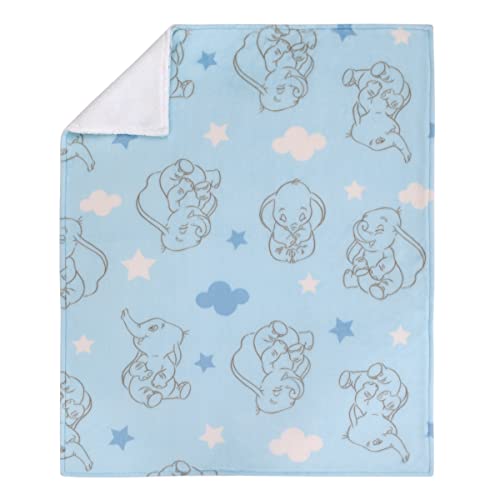 NoJo Disney Dumbo Light Blue, White and Gray Clouds and Stars Super Soft Sherpa Baby Blanket - color: Dumbo Light Blue