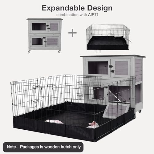 Rabbit Hutch with Trap Door Indoor Rabbit Cage with 4 Casters Bunny cage 2 Story & 2 Trays Guinea Pig Cage 36 inchs Bunny Cage - color: Grey