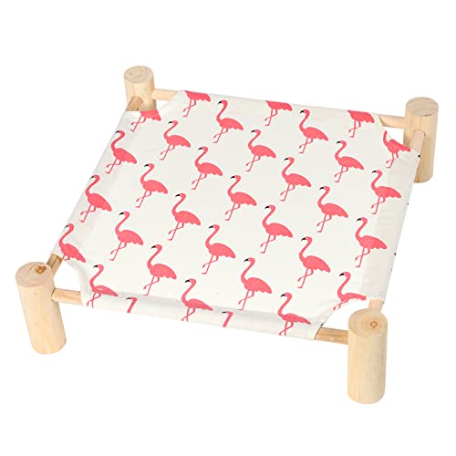Patas Lague Cat Hammock Bed Small Eleveted Dog Bed 19x19 in Flamingo | Brethable Wooden Pet Bed, Cooling Rabbit Cot, Outdoor Cat Furniture For Summer - color: Flamingo