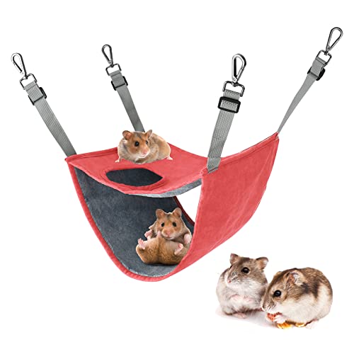 Petmolico Ferret Hammock Bunkbed, Warm Fleece Hamster Swing Snuggle Bed Cage Accessories for Rat Guinea Pig Sugar Glider Squirrel Chinchilla, Orange