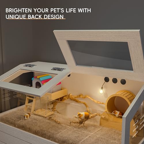 Betterhood Hamster Cage with Storage Cabinet, Guinea Pig Cage for Small Animals, Large Hamster Cage and Habitat with Easy View Acrylic Panels for Hamster, Rabbit, Guinea Pig, Hedgehog (39"x19"x40") - size: 39"x19"x40"