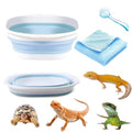 Bearded Dragon Bathtub with Brush and Towel Lizard Gecko Reptile Bath Tub | Foldable Bearded Dragon Swimming Pool , Small Animal Bathtub