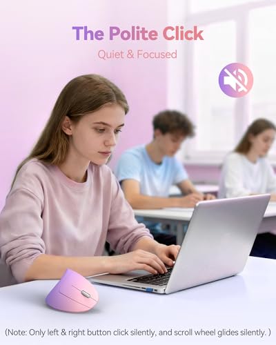 TECKNET Ergonomic Mouse Vertical Wireless with 2.4GHz USB A Receiver | 4800 DPI Optical Tracking, 12 Months Battery Operated, Carpal Tunnel Mice, 6 Buttons, Quiet, for Laptop, PC - Pink Purple - color: Pink Purple