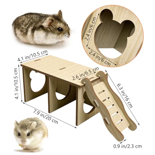Tfwadmx Wooden Small Animal Hideout & Ramp - Hamster Tunnel System with Climbing Ladder, Peep Shed and Digging Chambers for Mice, Dwarf Hamsters (Small)