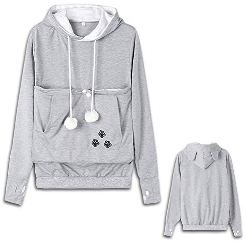 Womens Pet Carrier Sweater Dog Cat Pouch Hoodies Plus Size Tops - color: Grey, size: Large
