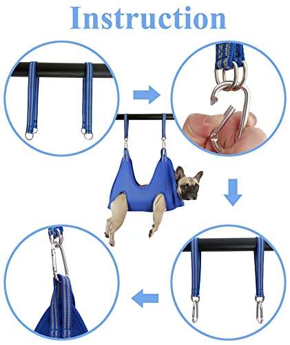 Kkiimatt Pet Dog Grooming Hammock Harness, Dog Nail Hammock, Hanging Harness Nail Trimming,Grooming Sling Holder Helper for Clipping/Cutting,Hanger Restraint Bag with Nail Trimmer. - color: Blue, size: L/Under 56 lb