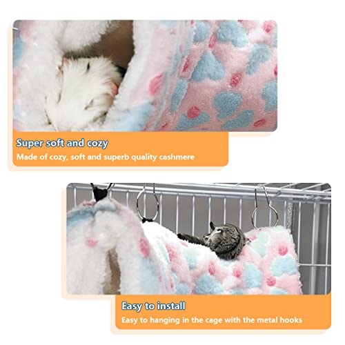 LEFTSTARER Guinea Pig Ferret Rat Hammock Toy Set - Small Animal Cage Accessories Hideout Tunnel & Bunkbed for Rat Ferret Guinea Pig Hamster Sugar Glider Chinchilla (Heart-Pink) - color: Hammock set Heart-Pink