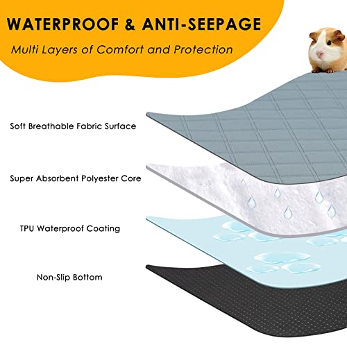 2 Pack Guinea Pig Cage Liners for C&C 2x3 Habitat Washable Guinea Pig Bedding Super Absorbent | Waterproof | Non Slip| Reusable Guinea Pig Pee Pads for Small Animals Cage - 41.3" x 27.6" - color: Light Grey, size: 41" x 28" (2 Pack)