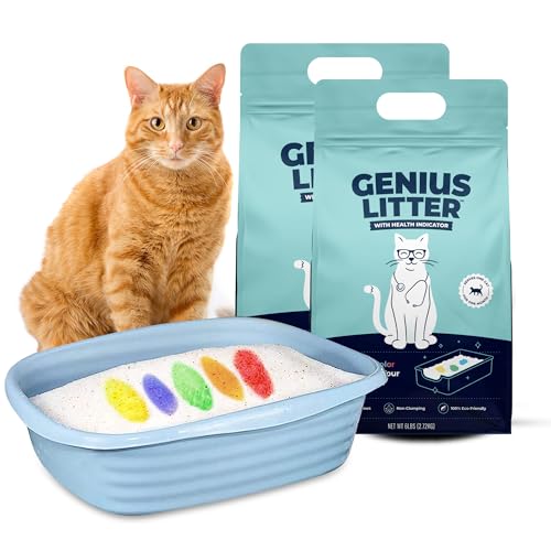 Genius Litter Health Monitoring Cat Litter, Featured on Shark Tank, Lightweight Crystal Silica Gel, Non Clumping, Dust Free, Low Tracking, Odor Control for Indoor Cats and Kittens, 2 Bag (12lb) - size: 2 Bag (12lb)