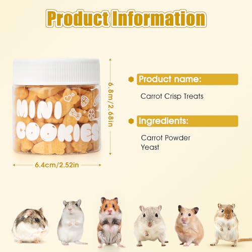 Abizoo Hamster & Gerbil Treats, Crispy Baked Hamster Cookies | Chew Treats for Small Animals, Crunchy Texture for Chewing, Supports Digestion & Dental Health, Made with Carrot & Yeast