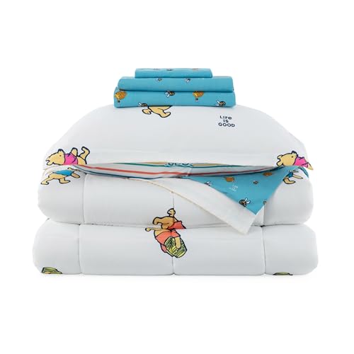 Berkshire LIG Printed Reversible Microfiber Comforter Set–7-Piece, Ultra Soft All-Season Bedding, Wrinkle & Fade Resistant, Full, Dancing White - color: Dancing White, size: Full