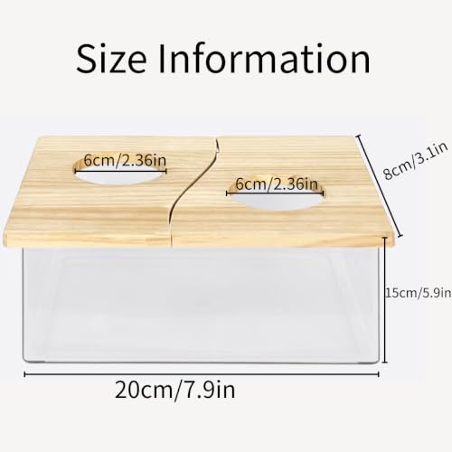 Clear Acrylic Hamster Sand Bath Box with Wood Lid Mini Pet Sandbox (B) | Transparent pet shower box with wooden cover easy clean digging hideout space saving corner design for Syrian Hamster - style: B