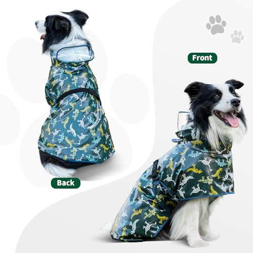 Dog Raincoat,Dog Rain Jacket Poncho with Hood and Leash Hole(Dinosaur,3XL) | Windproof,Waterproof,Leash Loop,Adjustable,Dinosaur Design - color: Green, size: 3XL(39-50lbs)
