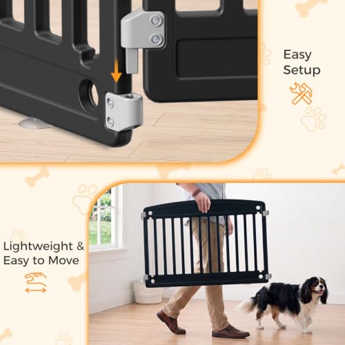 NEWBULIG 8 Panels 24 Inch Dog Playpen, Plastic Pet Play Pen Fence | Portable, Secure Locking Door, Indoor Outdoor Yard RV Camping, Small Medium Dogs, Black - color: Black, size: 8 Panels/24IN