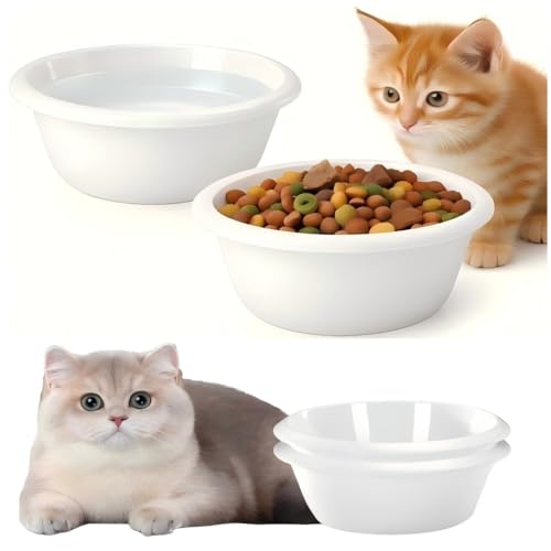 2PCS Cat Bowls Pet Feeding Dish 6.3 Inch, Wide Pet Bowl Pet Feeding Bowl for Indoor Cats, Replacement Food and Water Bowl, Wide Shallow Feeder Bowls for Kitten, Puppy, Rabbit (White) - color: White