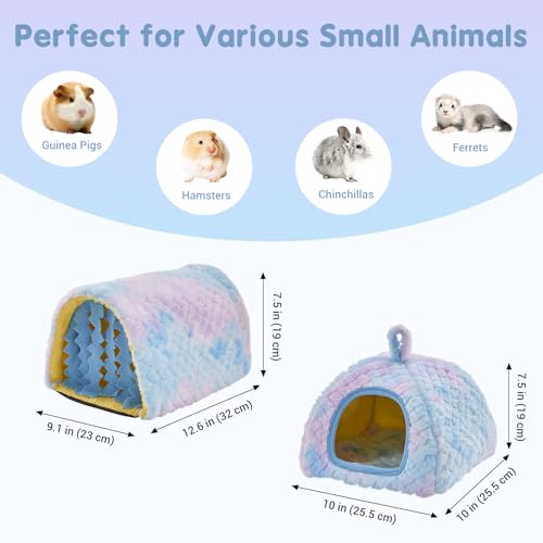 Avont 2-Pack Guinea Pig Tunnel & Hideout Bed Set | Washable Hideout & Tunnel Set, Breathable Fleece, Dual Entrances, Removable Pad, Blue or Yellow - color: Blue
