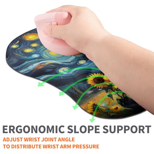 Ergonomic Joint Wrist Support Mouse Pad with Memory Foam Cushion Massage Bump, Carpal Tunnel Pain Relief Mousepad Slope Design for Wrist Rest, 11.8x7.9 in, Sunflower - color: Sunflower